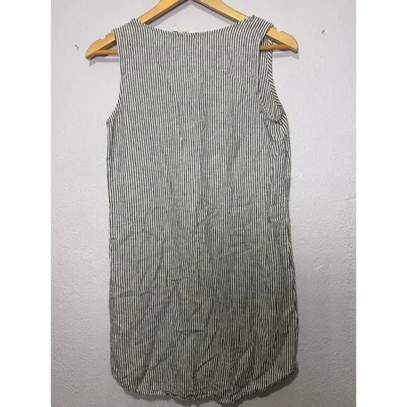 Gap Dress Stripe Button Front V-Neck Sleeveless Lightweight Linen Black Womens S - Picture 5 of 10